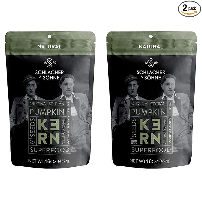 Schlacher & Söhne Styrian Pumpkin Seeds, 100% Pure & Natural, Premium Quality Pepitas, Healthy Snacks, Raw, Fresh Superfood, Unsalted, Full of Proteins, Made in Austria (1 Pound 2 pack, Natural Seeds)