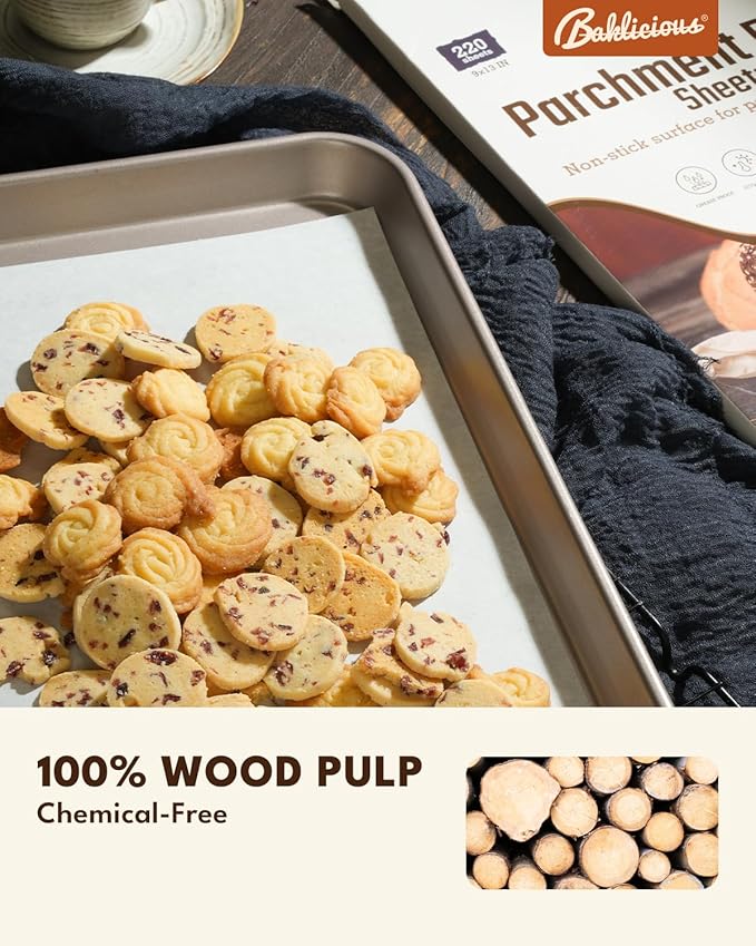 220 Pcs 9x13 In Parchment Paper Sheets, Baklicious Pre-Cut Non-Stick Parchment Baking Paper for Air Fryer, Oven, Bakeware, Steaming, Cooking Bread, Cupcake, Meat, Cookies