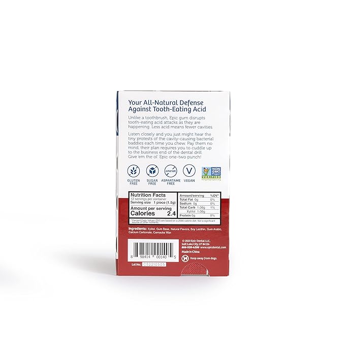 Epic 100% Xylitol Cinnamon Chewing Gum - Sugar Free, Aspartame Free Dental Gum - Supports Oral Health & Fresh Breath - 12 Pieces (Pack of 12)