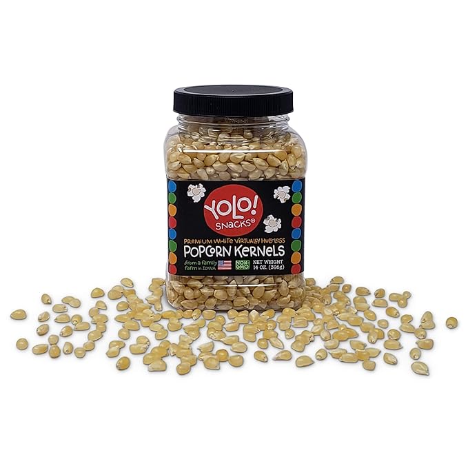 YOLO! Snacks - Gourmet White Virtually Hulless Popcorn Kernels - Small Kernels - Non-GMO - 14oz (3 Pack)