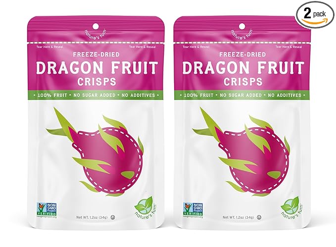 Nature???Turn Freeze-Dried Fruit Snacks, Dragon Fruit Crisps, Pack of 2 (1.2 oz Each)