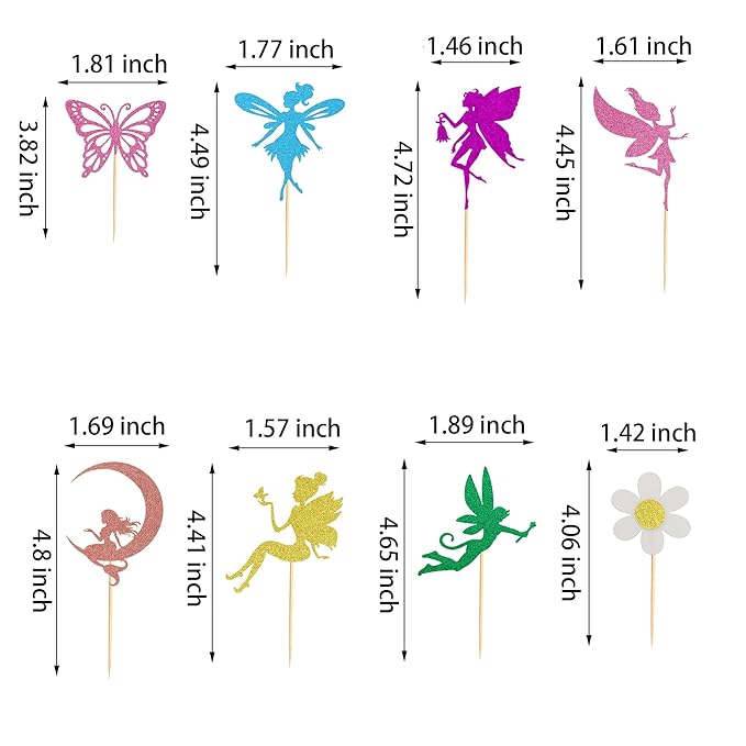 24Pcs Fairy Cupcake Toppers Flower Angel Fairy Butterfly Flower Cupcake Picks for Wedding Bridal Shower Baby Shower Birthday Party Cake Decorations Supplies