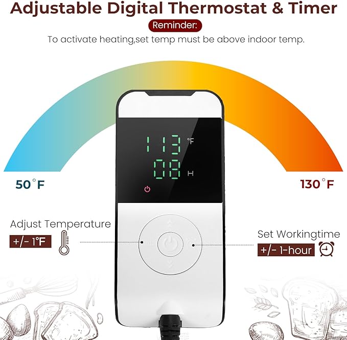 Folding Dough Proofer Box with Temp Control (50-130?? & 24H Timer, Extra Large Bread Proofing Box for Sourdough, Pizza, Yogurt, Seed Starting, 3D Filament Drying, Space-Saving & Easy to Use