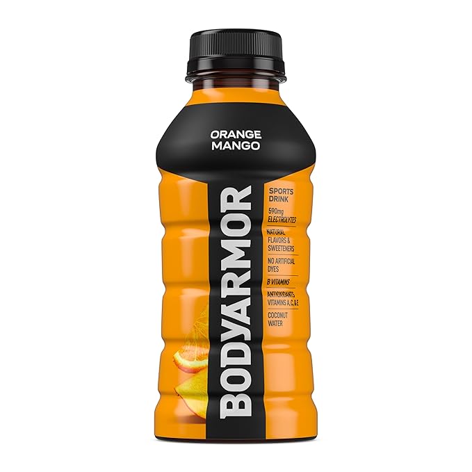 BODYARMOR Sports Drink Sports Beverage, Orange Mango, Coconut Water Hydration, Natural Flavors With Vitamins, Potassium-Packed Electrolytes, Perfect For Athletes, 12 Fl Oz (Pack of 8)