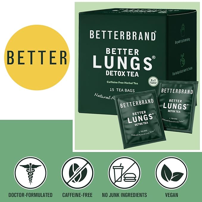 Betterbrand Mullein Tea Bags for Lungs ??Herbal Tea for Respiratory Support ??Caffeine-Free Loose Leaf Blend with Mullein Leaf Extract ??15 Bags for Lung Health and Wellness