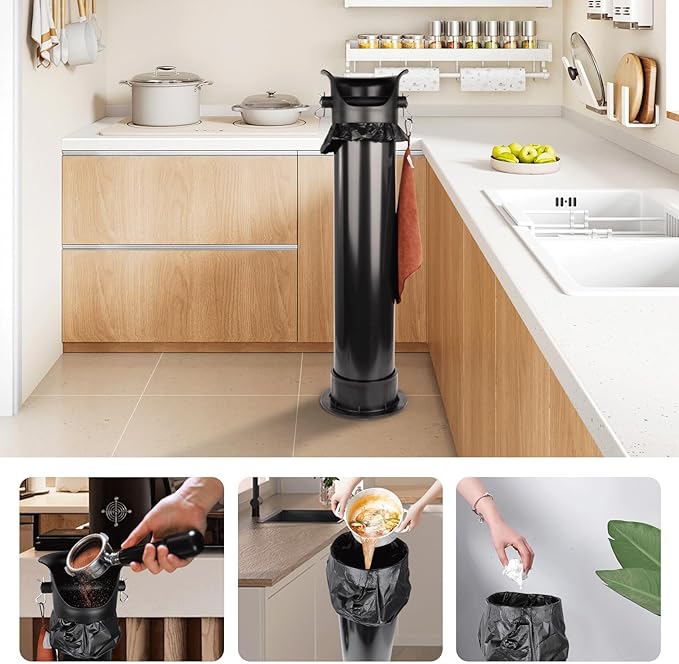 Knock Box for Espresso Grounds, 18L Floor Standing Grounds Bucket with Towel and Garbage Bags for Barista Coffee Shop Bar,Coffee Knock Box for Barista Shop Bar (A)