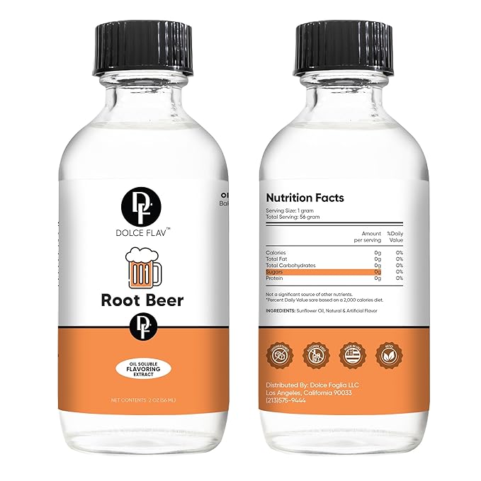 Dolce Flav Root Beer Extract ??2 Ounce Oil-Soluble Kosher, Sugar-Free, Concentrated Classic Root Beer Flavoring for Baking, Chocolates & Desserts, Includes Measured Dropper