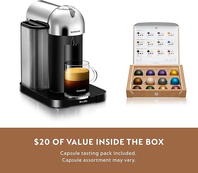 Nespresso Vertuo Coffee and Espresso Maker by Breville, Chrome with Aeroccino Milk Frother