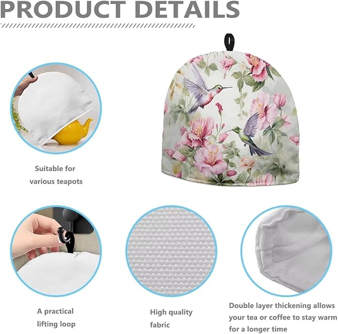 Hummingbird Tea Cosy for Teapot Floral Tea Cosy for Teapot Thick Home Decorative Kettle Kitchen Dust Cover Kitchen Accessory