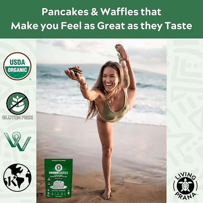 PranaCakes Superfood Organic Pancake & Waffle Mix Gluten Free | Energy, Vitality & Mood Balancing | Plant-based Protein | Just-Add-Water | By LIVING PRANA | 12oz