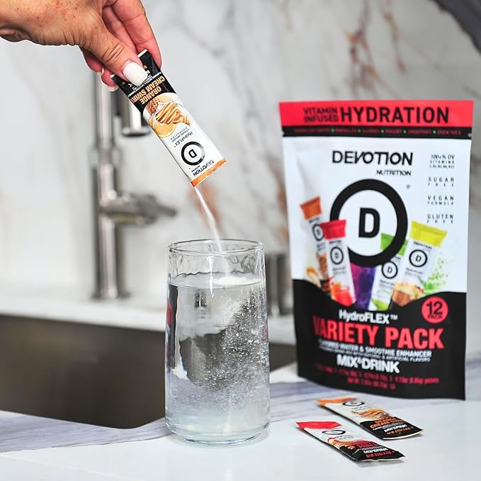 Devotion Nutrition HydroFLEX Packets | Vitamin Infused Hydration Powder | Water Enhancer Drink Mix | Sugar Free, Gluten Free, Vegan | 12 Pack (4 Flavor Variety)