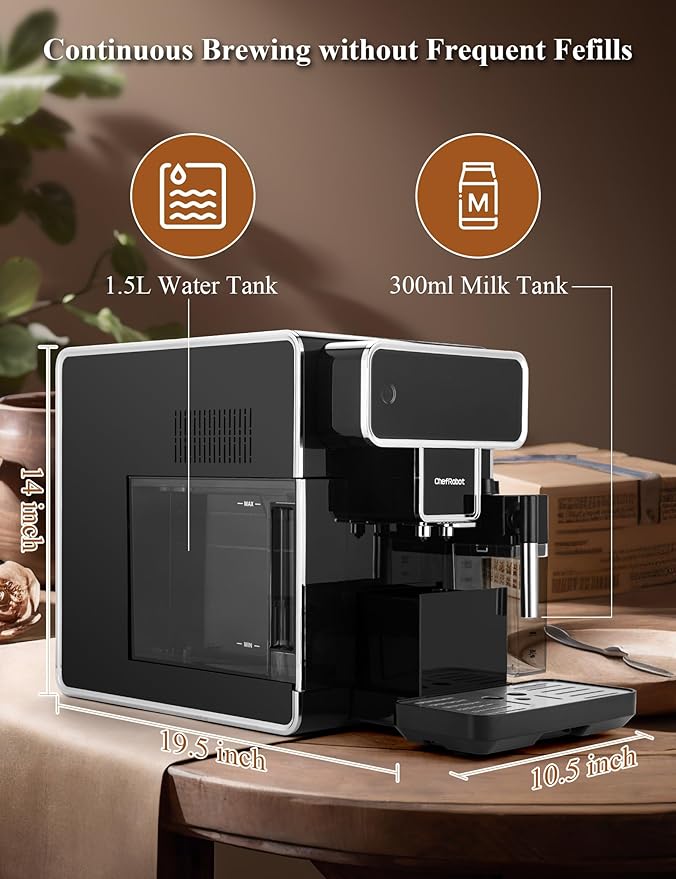Fully Automatic Espresso Machine 12 Cup Coffee Maker One-Touch Cappuccino/Latte/Americano/Espresso with Self-Cleaning & Adjustable Grinder for Home/Office/Coffee Lovers/Busy Workers/Small Caf챕s