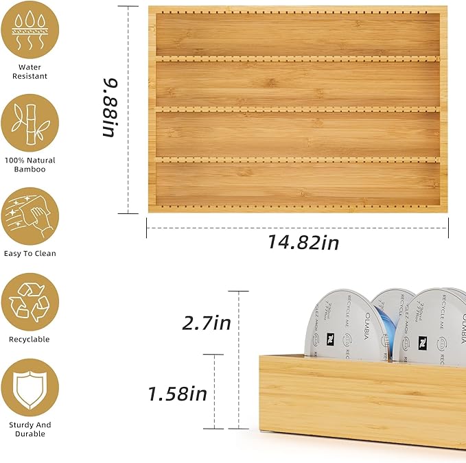 MinBoo Bamboo Coffee Pod Storage Holder Drawer Insert for Counter Compatible Nespresso Vertuo Vertuoline Capsules for Kitchen, Home, Office, Coffee Station
