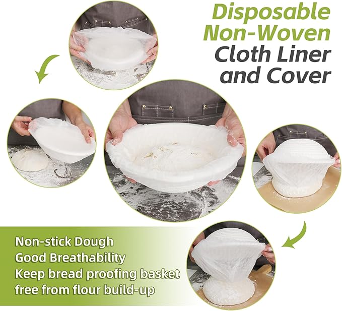 6pcs Round and Oval Pulp Bread Proofing Basket Sourdough Banneton Brotform Bread Baking Supply with Storage Bag 30pcs Disposable Non-Woven Liners for Professional Homemade Bread