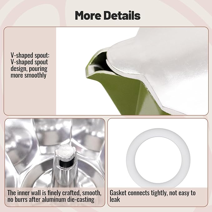 3 Cup Aluminum Moka Pot Classic Stovetop Espresso Coffee Maker 150ml 5oz Coffeemaker Percolator Mocha Pot Greca Coffee Maker Cafe Makers for Italian and Cuban Cafì±?Brewing Green