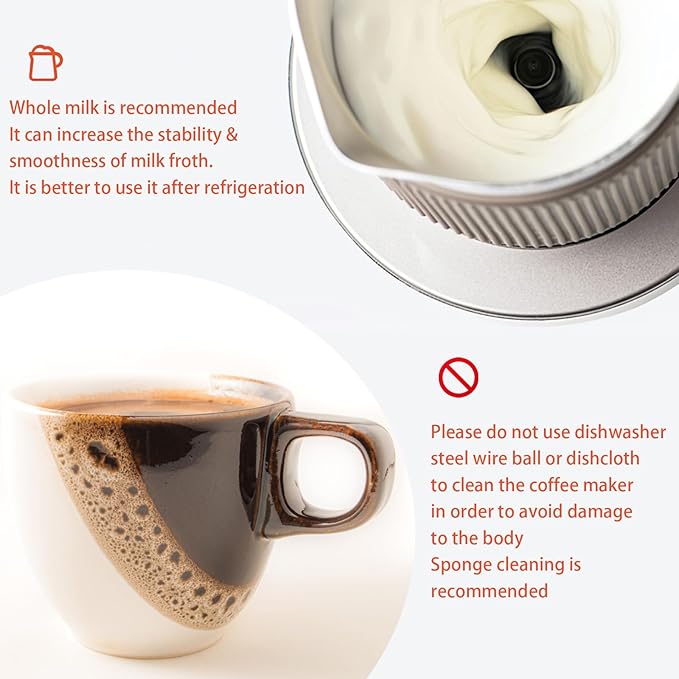 Espresso Maker with Milk Frother Electric Moka Pot 2-in-1 Espress Machine Aluminium One-Touch Operation Milk Froth Fine and Dense White 110V