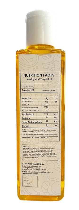 Raslok Pure Natural Safflower Oil | Wood Pressed (7, Ounces)