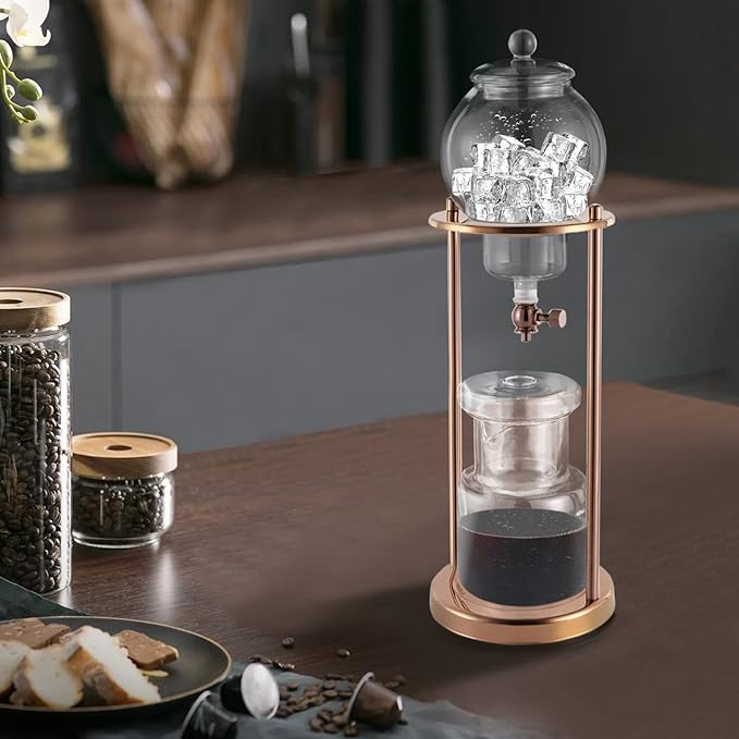 Cold Brew Drip Coffee Maker, 600ml/20.29oz Iced Coffee Brewer Machine Dripper Pot with Measuring Spoon and Stainless Steel Filter for Home Office Coffee Shop