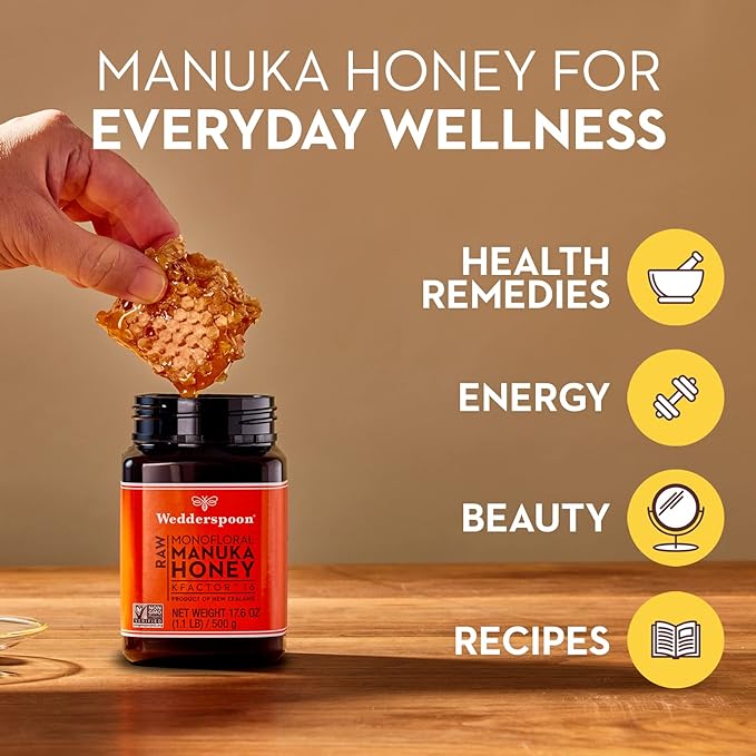Wedderspoon Raw Premium Manuka Honey, KFactor 16, 35.2 Oz, Unpasteurized, Genuine New Zealand Honey, Traceable From Our Hives To Your Home