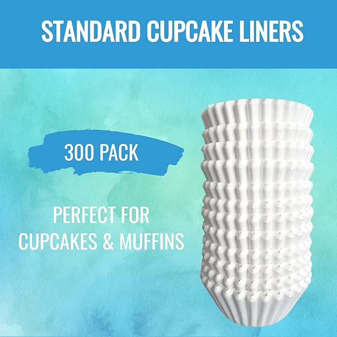 White Cupcake Liners Standard Size - 300-Pack Paper Baking Cups - Fits Perfectly Any Muffin Baking Pan - Muffin liners for Cupcakes, Muffins, & Egg Muffins - Greaseproof Cupcake Papers Wrappers