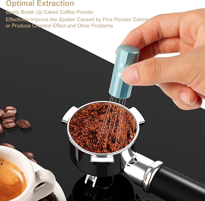 WDT Tool Espresso Distribution Tool,Coffee Distribution Tool with Magnetic Stand, Espresso Accessories with 6 Extra ??.25mm Stainless Steel Needles for Barista (Mint Green, ??.25mm)