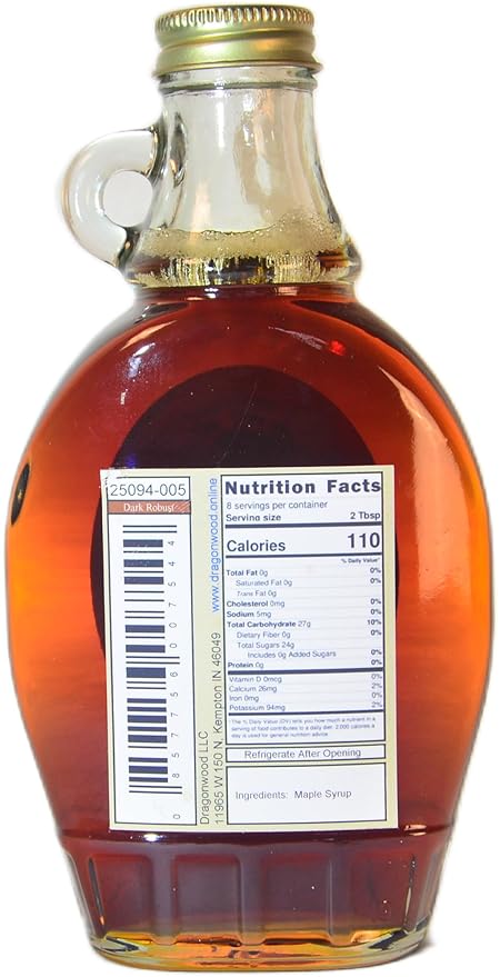 Pure Maple Syrup - Dark Color And Robust Taste Grade - For Pancakes and Waffles - By Dragonwood (8 fl oz)
