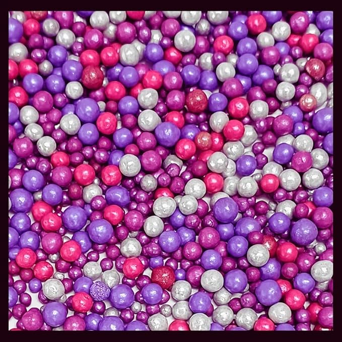 Confect Love Disco Balls Decorative Sprinkles ??Pink, Purple & Silver Candy Pearls for Cake Decorating, Cupcakes, Cookies & Desserts ??Edible Sprinkle Mix | Vegan, Gluten-Free, Nut-Free, Soy-Free, Dairy-Free, Palm Oil-Free- 4.2 Oz