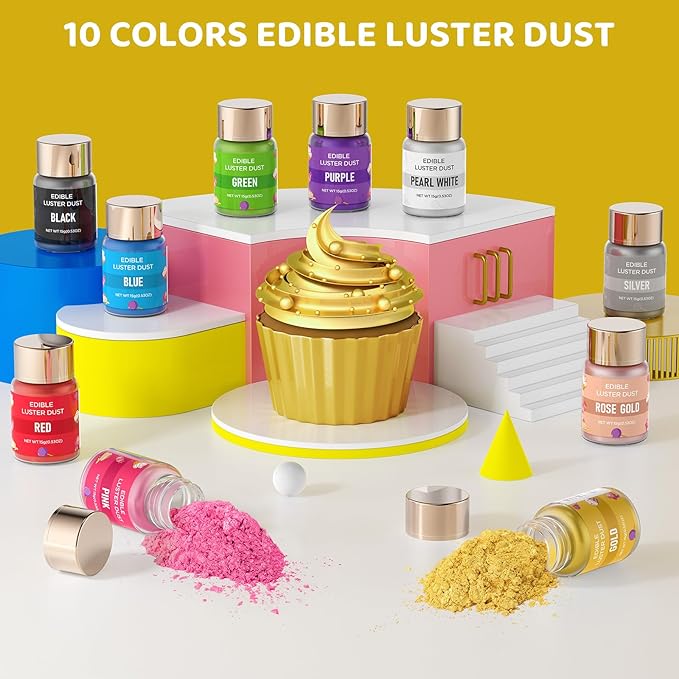 Luster Dust Edible - 15 Grams Food Grade Cake Dust Shimmer Powdered, Cherrysea Powder Luster Dust Food Coloring for Cocktails, Christmas Cookie Decorations, Cake, Drinks, Fondant, Candy - 15g/Bottle (7-Gold)