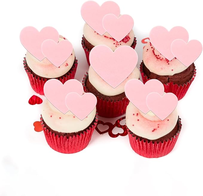 60 Pack Edible Heart Cake Topper Love Heart Cupcake Picks Water Paper Valentine's Day Theme Cake Decorations for Wedding Engagement Bridal Shower Birthday Party Supplies Pink