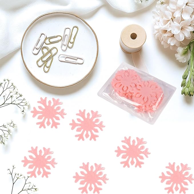 50pcs Edible Snowflake Cupcake Toppers ??Edible Cake Decorations & Snowflake Cake Decorations for Christmas, Winter & Any Party (Pink)