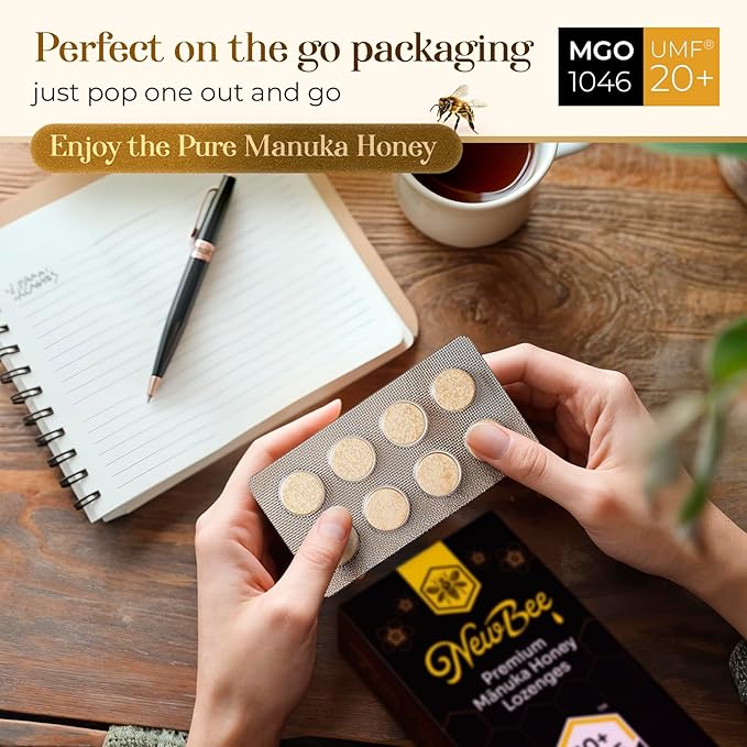 Manuka Honey Lozenges, 16 Count Made W/UMF 20+, MGO 1046 New Zealand Manuka Honey, UMF Certified, Monofloral, Traceable from Hive to Hand