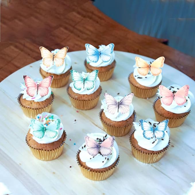 Rsstarxi 60 Pack Edible Butterfly Cake Decorations, Wafer Paper Butterflies Cupcake Toppers Edible Butterfly Decorations for Wedding Birthday Anniversary Baby Shower Party Decorating Supplies Colorful