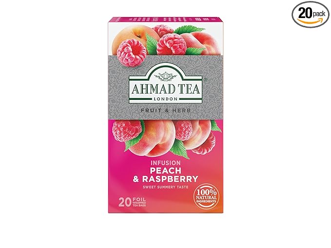 Ahmad Tea Infusions, Peach and Raspberry Teabags, 20 ct (Pack of 1) - Decaffeinated & Sugar-Free