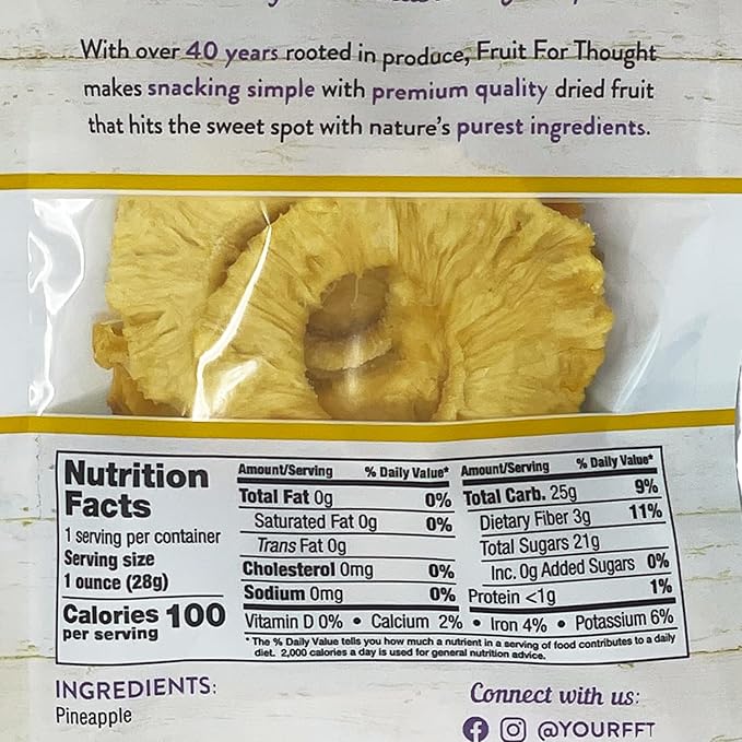 Fruit for Thought Dried Pineapple | Dried Fruit Snack Packs Ideal for the Family | At Home, Work, or On The Go | 1 Ounce Bags Pack of 12