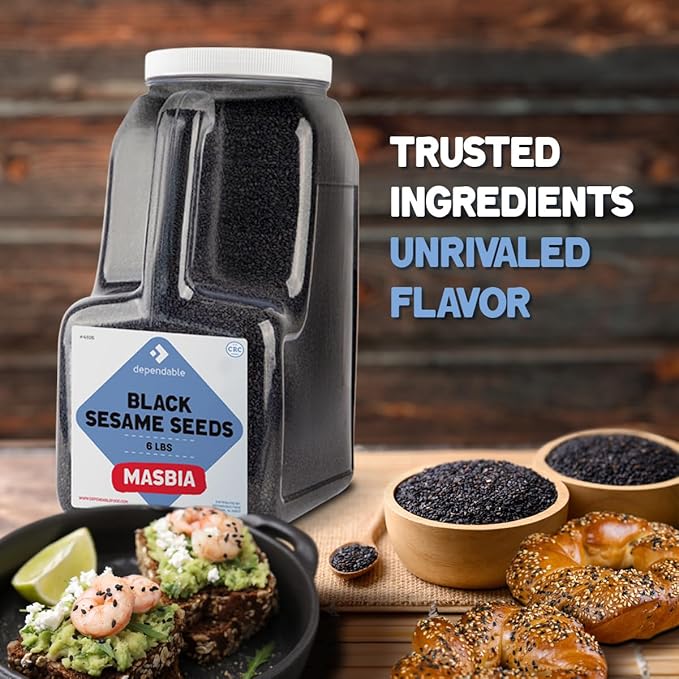 Dependable Food Black Sesame Seeds -6 Lb. Jar- Kosher, Bulk - Perfect for Chefs, Restaurants & Culinary Enthusiasts - Natural & Non GMO - 100% Sesame Seeds - Great for Sushi, Desserts & Baked Goods