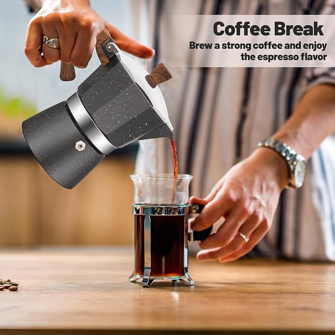 3 Cup Aluminum Moka Pot Classic Stovetop Espresso Coffee Maker 150ml 5oz Coffeemaker Percolator Mocha Pot Greca Coffee Maker Cafe Makers for Italian and Cuban Cafì±?Brewing Gray
