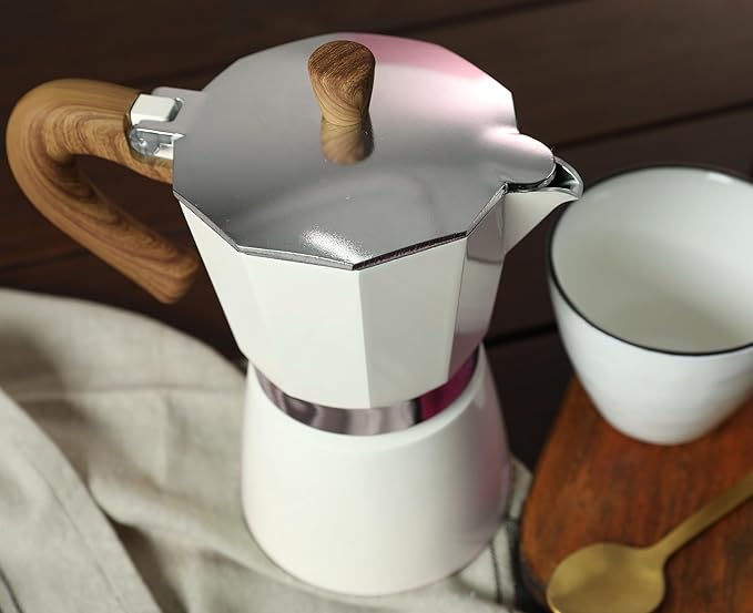 AGOGO Milano Moka Pot, Stovetop Espresso Maker, Greca, Coffee Percolator, Turkish Coffee Maker with Paper Filter, 6 Cup, Cream Color