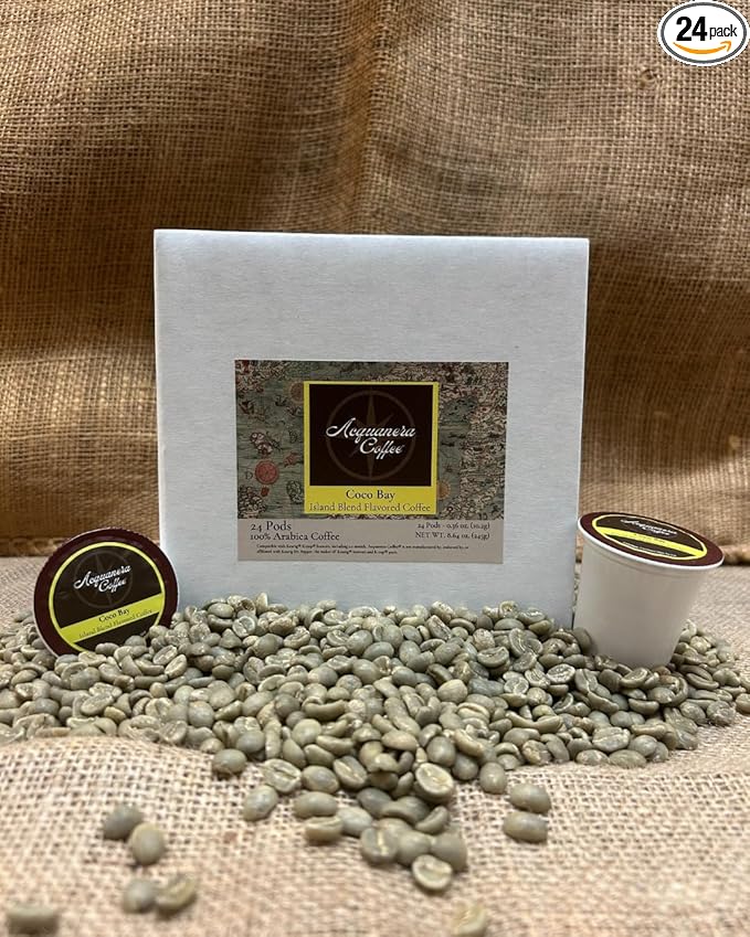 Acquanera Coffee - Coco Bay, Island Blend Flavored Coffee - 100% Arabica - Single Serve Coffee Pods Compatible With K-cup Brewers - 24 count