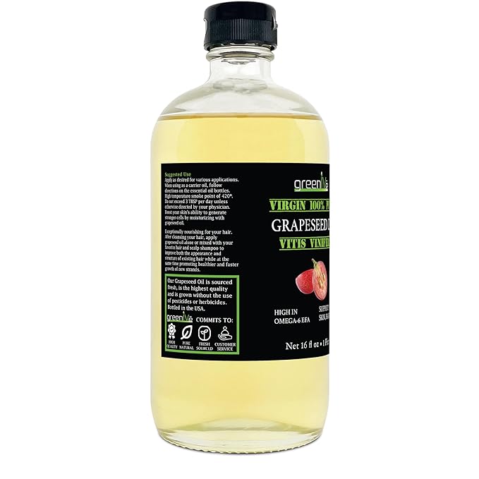 GreenIVe Grapeseed Oil Organically Grown 100% Pure Cold Pressed Light Flavor High Tempurature Cooking (473 ml GLASS)