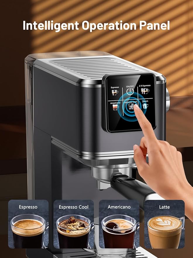 20Bar Espresso Machine with Rapid Cold Brew, Hot & Iced Coffee Machine, Espresso Maker with Milk Frother Steam Wand, Touch Screen with 40oz Water Tank for Latte, Cappuccino, Gift