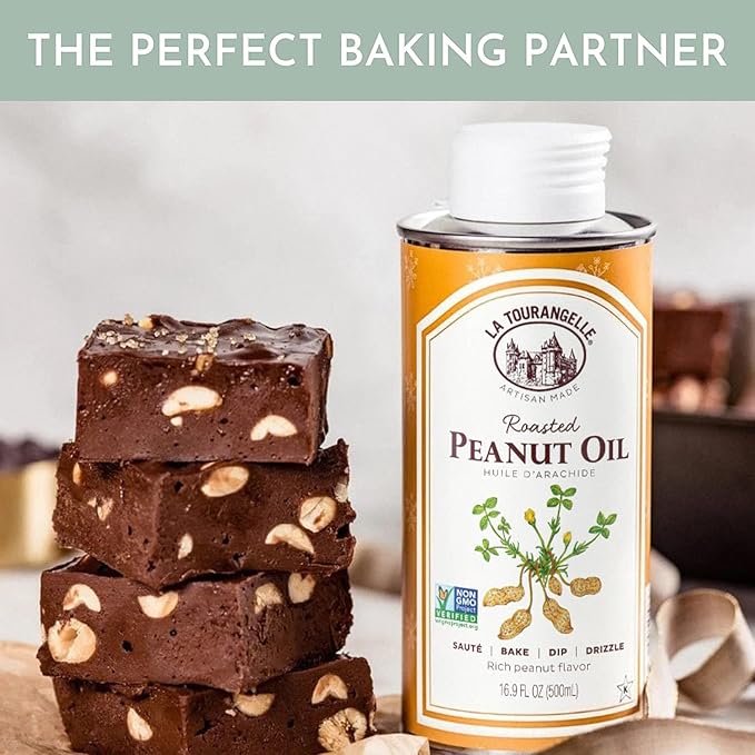 La Tourangelle, Roasted Peanut Oil, Slow Roasted Expeller-Pressed for Rich Flavor, Perfect for Cooking & Baking, Med-High Heat, Unrefined, Small Batch Production in USA, 169 fl oz