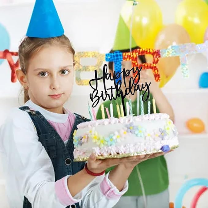 ZHENGYE Black Acrylic Happy Birthday Cake Topper - Cupcake Topper & Cake Decoration Supplies for Baby Shower, Children or Adults Birthdays