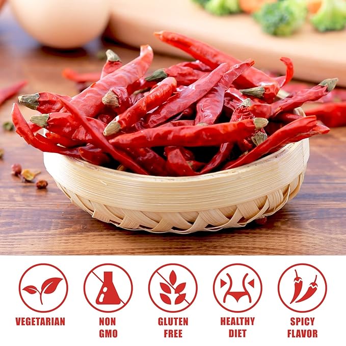 Yimi Dried Chili Peppers Chiles,10.7oz, Premium Whole Dry Red Chilis, Spicy Hot Heat, Great For Mexican,Thai and Chinese Recipes,like Pozole, Tamales, Hotpot, In Resealable Bags, Ideal for Gift, Super Hot