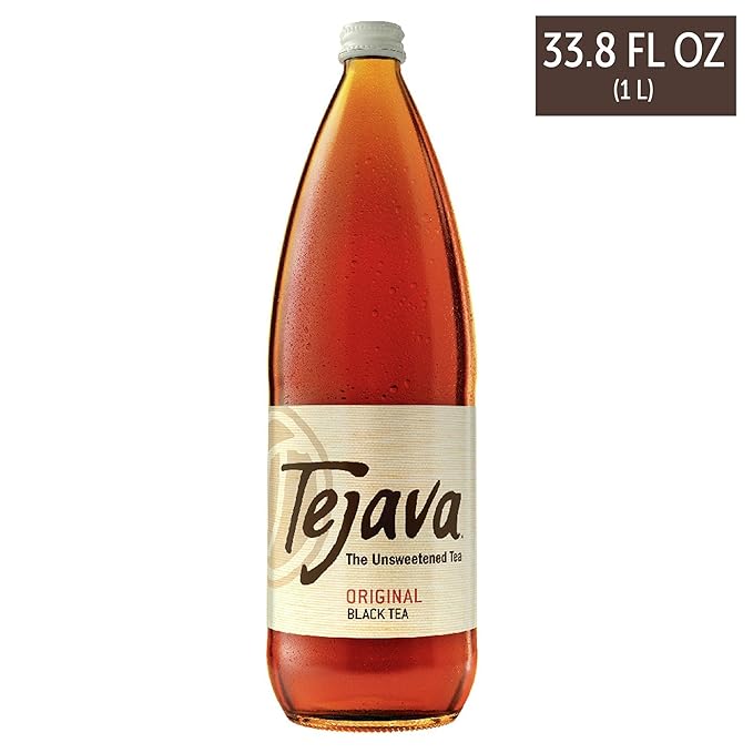 Tejava Original Unsweetened Black Iced Tea, 12 Pack, 1 Liter Glass Bottles, Non-GMO, Kosher, No Sugar or Sweeteners, No calories, No Preservatives, Brewed in Small Batches