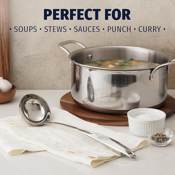 Zulay Kitchen Stainless Steel Soup Ladle ??Lightweight, Strong & Durable Metal Ladle ??Easy to Use, Comfortable Grip, Heat Resistant & Dishwasher Safe ??Perfect for Home Cooks & Chefs (13")