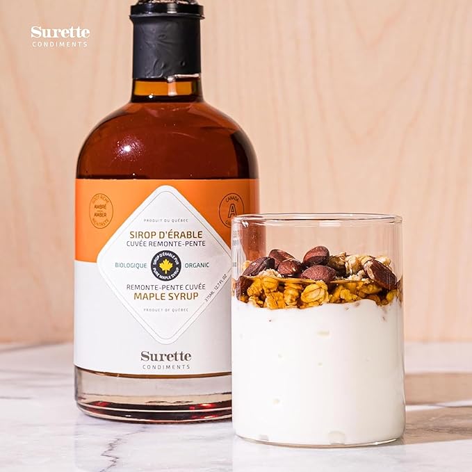 Surette Condiments 2 Pack Organic Maple Syrup 12.7 Fl Oz (375mL), Pure Amber Maple Syrup, Canadian Grade A, Gluten Free, Vegan, Kosher, Halal, Made in Canada (2)