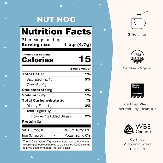 Blume Superfood Latte Nut Nog - Nut and Dairy Free Egg Nog Latte - Vegan, Organic & Gluten Free - 21 Servings100g