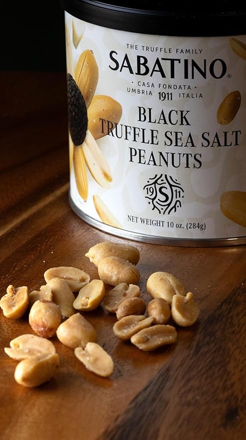 Sabatino Black Truffle Sea Salt Peanuts ??Gourmet Roasted Peanuts with Black Truffle & Sea Salt, Premium Snack, Keto-Friendly, 10 oz