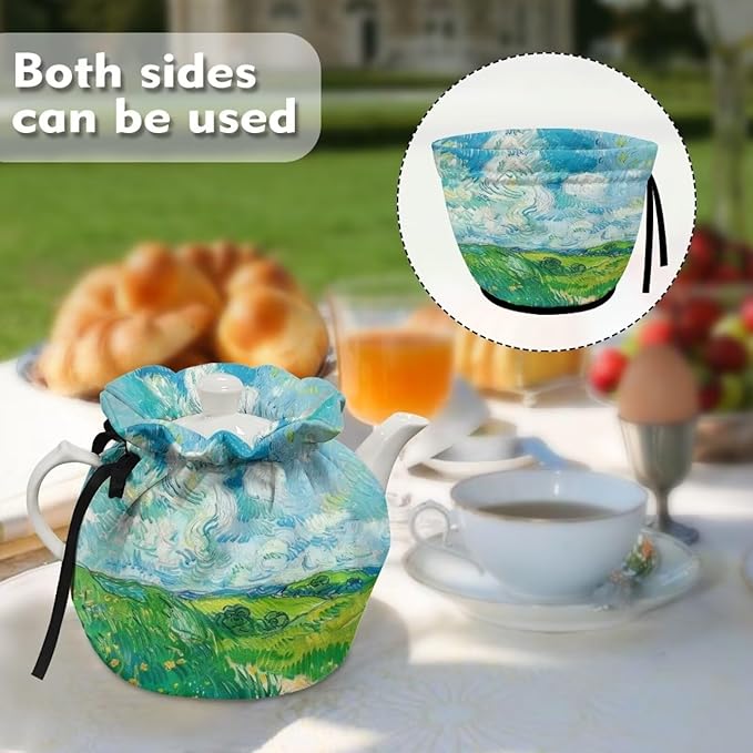 Van Gogh Wheatfield Tea Cozy for Teapot Kettle Dust Cover Large Tea Cosy Insulation and Keep Warm Portable Easy to Clean Kettle Protective Suitable for Kitchens Hotels or Cafes