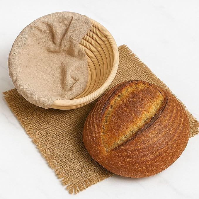 Banneton Bread Proofing Basket 9??Round with Linen Liner ??Sourdough Bread Baking Supplies Kit | Natural Rattan Sourdough Proofing Basket, Bread Making Tools, Sourdough Banneton Basket & Accessories